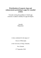 Prioritisation of requests, bugs and enhancements pertaining to apps for remedial actions. Towards solving the problem of which app concerns to address initially for app developers