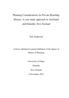 Planning Considerations for Private Boarding  Houses: A case study approach in Auckland and Dunedin, New Zealand