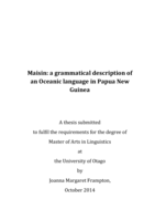 Maisin: A grammatical description of an oceanic language in Papua New Guinea