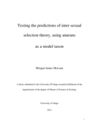 Testing the predictions of inter-sexual selection theory, using anurans as a model taxon.