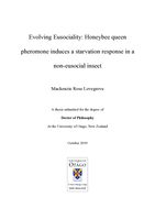 Evolving eusociality: Honeybee queen pheromone induces a starvation response in a non-eusocial insect