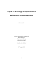 Aspects of the ecology of Tupeia antarctica and its conservation management