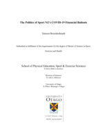 The Politics of Sport NZ's COVID-19 Financial Bailouts