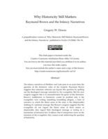 Why Historicity Still Matters: Raymond Brown and the Infancy Narratives