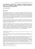 An Evaluation of Whether New Zealand’s Occupational Health and Safety Law Adequately Addresses the Risks to Workers Exposed to Nanotechnology and Nanoparticles