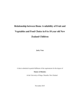 Relationship between Home Availability of Fruit and Vegetables and Food Choice in 8 to 10 year old New Zealand Children