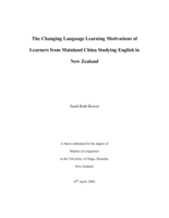 The Changing Language Learning Motivations of Learners from Mainland China Studying English in New Zealand