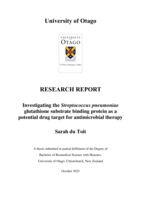 Investigating the Streptococcus pneumoniae glutathione substrate binding protein as a potential drug target for antimicrobial therapy