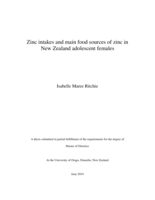 Zinc intakes and main food sources of zinc in New Zealand adolescent females