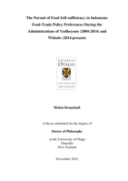 The pursuit of food self-sufficiency in Indonesia: Food-trade policy preferences during the administrations of Yudhoyono (2004-2014) and Widodo (2014-present)