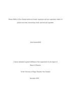Dietary Habits of New Zealand adolescent female vegetarians and non-vegetarians: intakes of protein-rich foods, discretionary foods, and fruit and vegetables