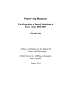 Preserving Decency: The Regulation of Sexual Behaviour in Early Otago 1848-1867