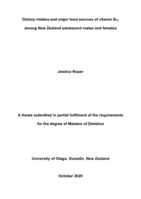Dietary intakes and major food sources of vitamin B12 among New Zealand adolescent males and females