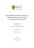 Factors affecting young Chinese tourists' use of Airbnb and the impact of personal values: A motivation-based segmentation study.