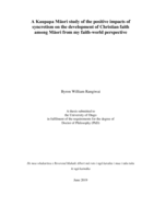 A Kaupapa Māori study of the positive impacts of syncretism on the development of Christian faith among Māori from my faith-world perspective