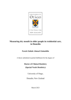 Measuring dry mouth in older people in residential care, in Dunedin
