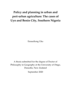 Policy and planning in urban and peri-urban agriculture: The cases of Uyo and Benin City, Southern Nigeria