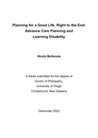 Planning for a good life, right to the end: Advance care planning and learning disability