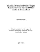 Leisure activities and well-being in residential care: Voices of older Adults in New Zealand.