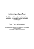 Maintaining Independence: Predicting and Preventing Residential Care Admission in Frail Older People Discharged from Hospital