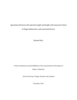 Agreement Between self-reported weight and height with measured values in Otago adolescents, and associated factors.
