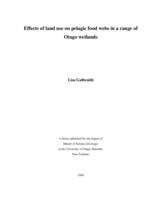 Effects of land use on pelagic food webs in a range of Otago Wetlands
