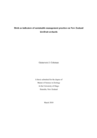 Birds as indicators of sustainable management practices on New Zealand kiwifruit orchards.
