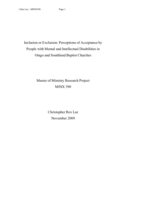 Inclusion or Exclusion: Perceptions of Acceptance by People with Mental and Intellectual Disabilities inOtago and Southland Baptist Churches