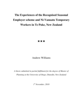 The Experiences of the Recognised Seasonal Employer scheme and Ni-Vanuatu Temporary Workers in Te Puke, New Zealand