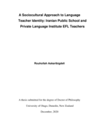 A sociocultural approach to language teacher identity: Iranian public school and private language institute EFL teachers