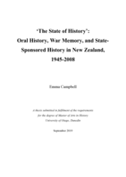 ‘The State of History’: Oral History, War Memory, and State-Sponsored History in New Zealand, 1945-2008
