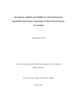 Development, validation and reliability of a short food frequency questionnaire that measures sugar intake in Māori living in Gisborne, New Zealand