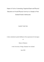 Impact of Active Commuting, Organised Sport and Physical Education on Overall Physical Activity in a Sample of New Zealand Female Adolescents