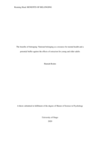 The benefits of belonging: National belonging as a resource for mental health and a potential buffer against the effects of ostracism for young and older adults