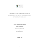 Assessments of the role of self-control in determining an individual's eating behaviour in different eating scenarios