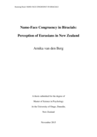 Name-Face Congruency in Biracials: Perception of Eurasians in New Zealand
