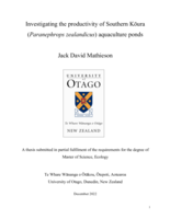 Investigating the productivity of Southern Kōura (Paranephrops zealandicus) aquaculture ponds