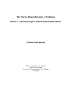 The Marine Biogeochemisty of Cadmium: Studies of Cadmium Isotopic Variations in the Southern Ocean