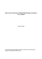 Heat Losses and Gains in Residential Housing in Southern New Zealand