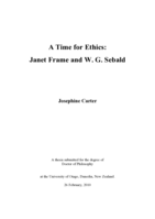 A Time for Ethics: Janet Frame and W. G. Sebald