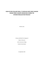 How do New Zealand small to medium-sized (SME) fashion design firms acquire knowledge during the internationalisation process?