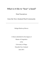 What is it like to "hear" a hand?: Deaf Narratives from the New Zealand Deaf Community