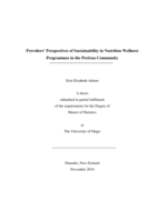 Providers’ Perspectives of Sustainability in Nutrition Wellness Programmes in the Porirua Community