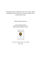 Predicting Possums: Modelling reinvasion of the common brushtail possum (Trichosurus vulpecula) within a New Zealand urban centre