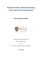 Biosorption of heavy metals from drinking water using fruit and vegetable peels