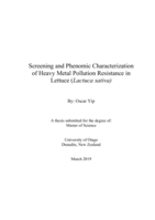 Screening and Phenomic Characterization of Heavy Metal Pollution Resistance in Lettuce (Lactuca sativa)