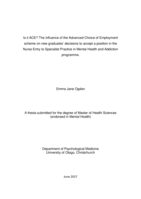 Is it ACE? The influence of the Advanced Choice of Employment scheme on new graduates’ decisions to accept a position in the Nurse Entry to Specialist Practice in Mental Health and Addiction programme.