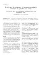 The growth and development of twins compared with singletons at ages five and seven. A follow-up report from The Dunedin Multidisciplinary Child Development Study