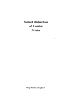Samuel Richardson of London, Printer: A Study of his Printing Based on Ornament Use and Business Accounts