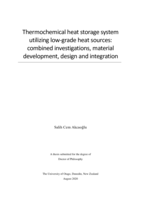 Thermochemical heat storage system utilizing low-grade heat sources: combined investigations, material development, design and integration